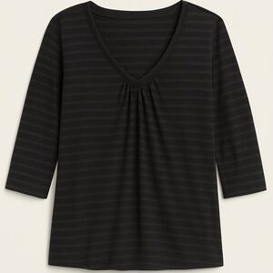 Sejour Black & Charcoal Stripe 3/4 Sleeve V Neck Top 2X